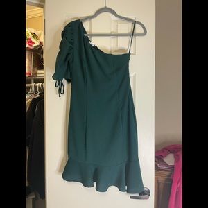 Dark green one shoulder dress